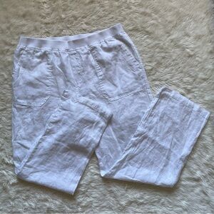Coldwater Creek Pants Pull On Elastic Waist 100% Linen White 16